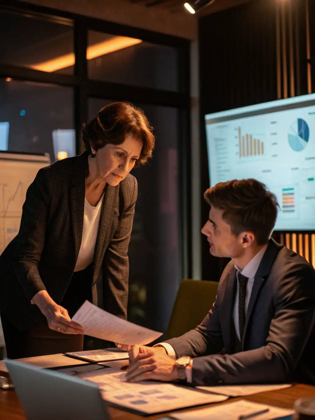 A professional coach facilitating a workshop, guiding participants through a strategic planning exercise with focused engagement.